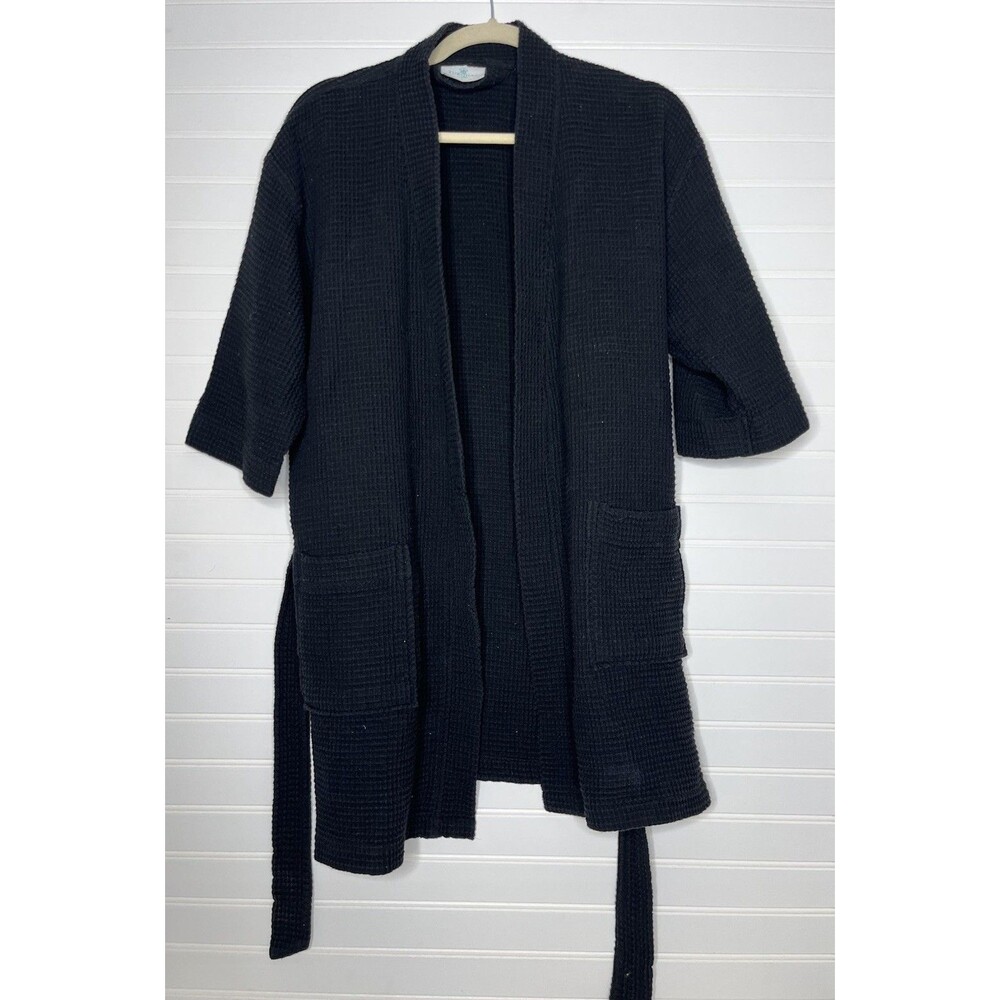 Turquaz Waffle Spa Robe Lightweight Kimono Bathrobe Black Large